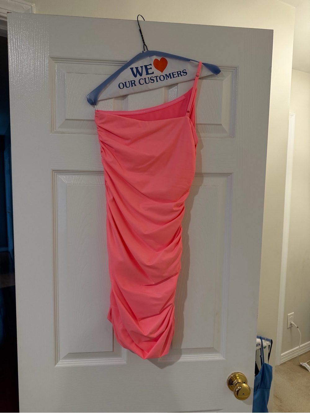 Katie J Cameron one shoulder neon pink ruched Junior size large dress